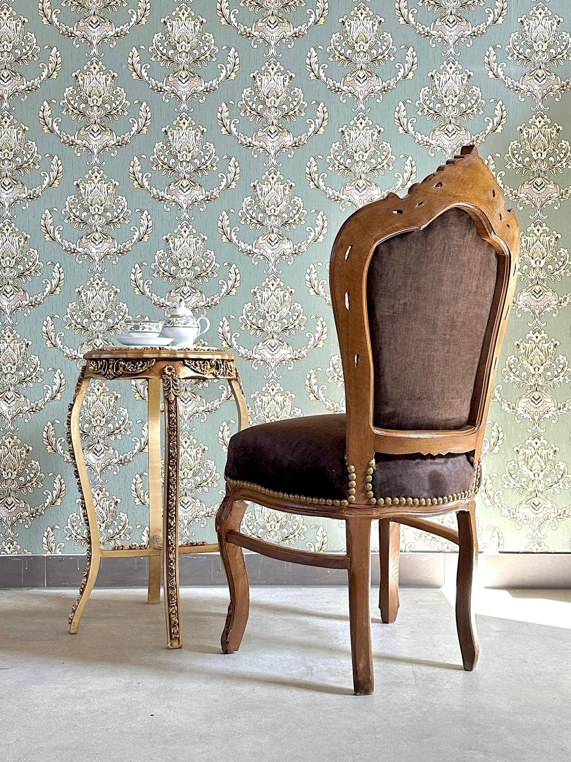 Brown Velvet Accent Chair: French Baroque Style Dining Chair, Tufted Backrest, Wooden Brown Color