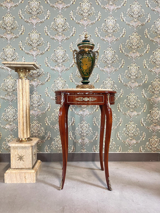 Oval Marble Top Table, Side Table Marble Top, French Louis Baroque Style Wooden Tea Table Beige Color Marble Top Side Table