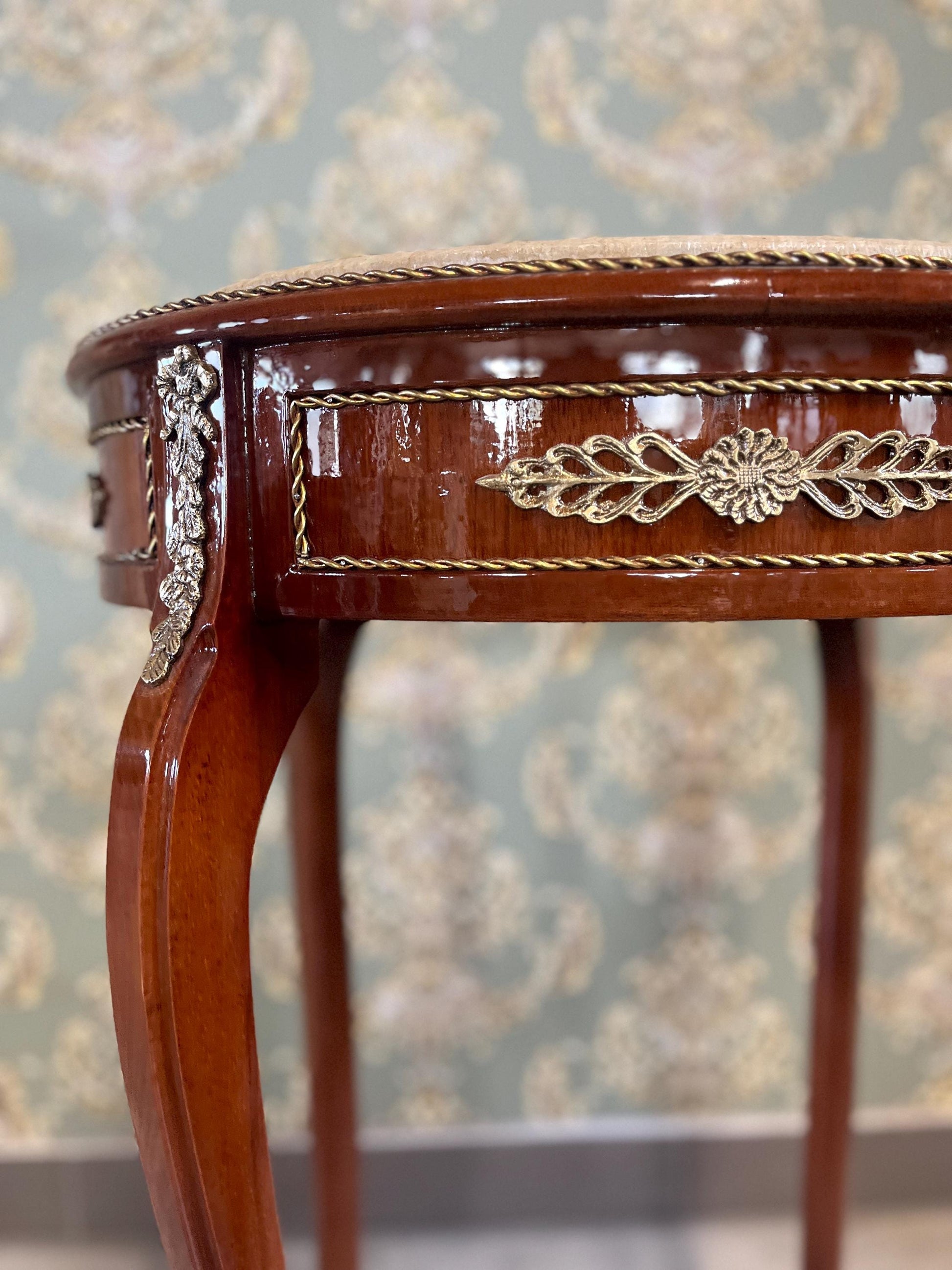 Oval Marble Top Table, Side Table Marble Top, French Louis Baroque Style Wooden Tea Table Beige Color Marble Top Side Table