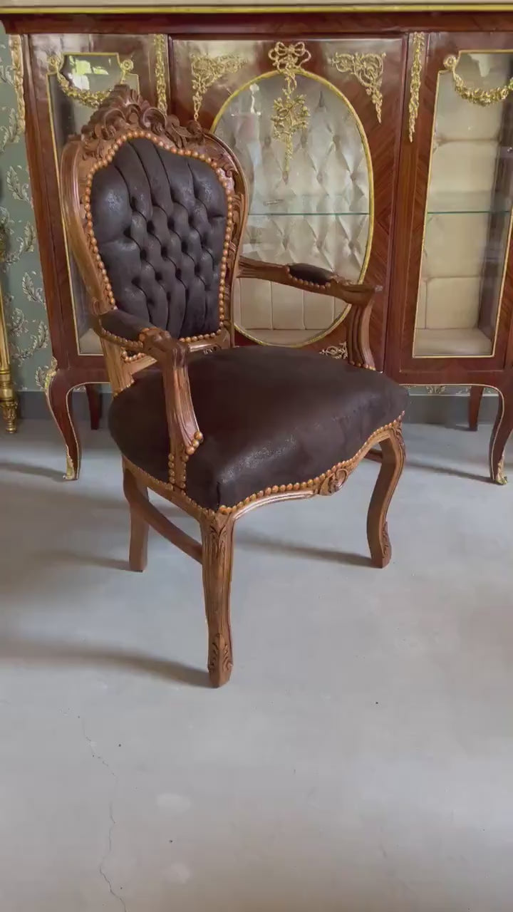French Louis Style Armchair: Baroque Rococo Faux Leather Chair