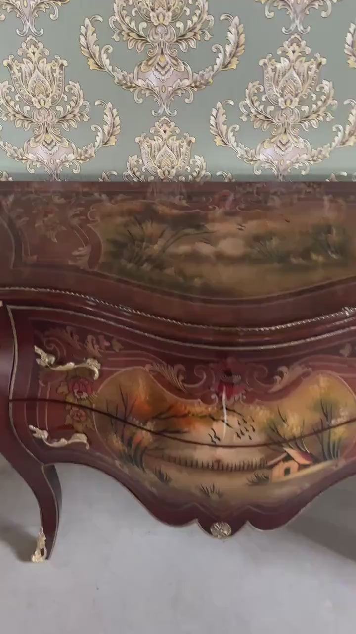 French Baroque Dresser & Nightstand Set: Hand-Painted Bedroom Furniture