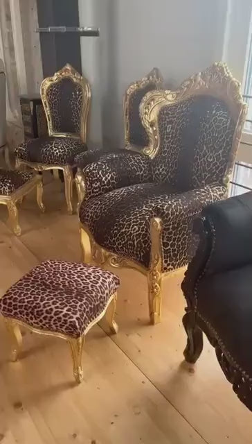 Leopard Print Baroque Armchair: Gold Finish Rococo Style Sofa Chair