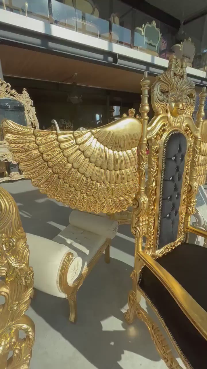 Handmade Baroque Lion King Throne: Gold Foil, Velvet, Wings