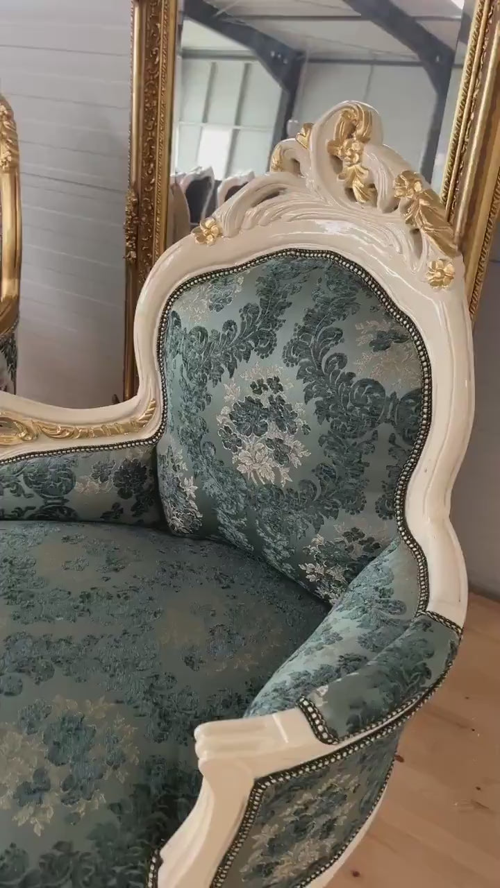 Chaise Longue Blue Velvet Damask French Antique Style in Gold Finish Retro Baroque Style Bench Green Velvet Damask for Home Decor