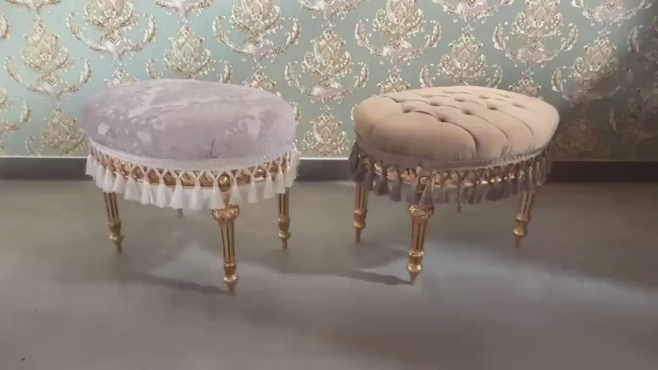 Velvet Ottoman: French Baroque Style Footstool with Gold Finish