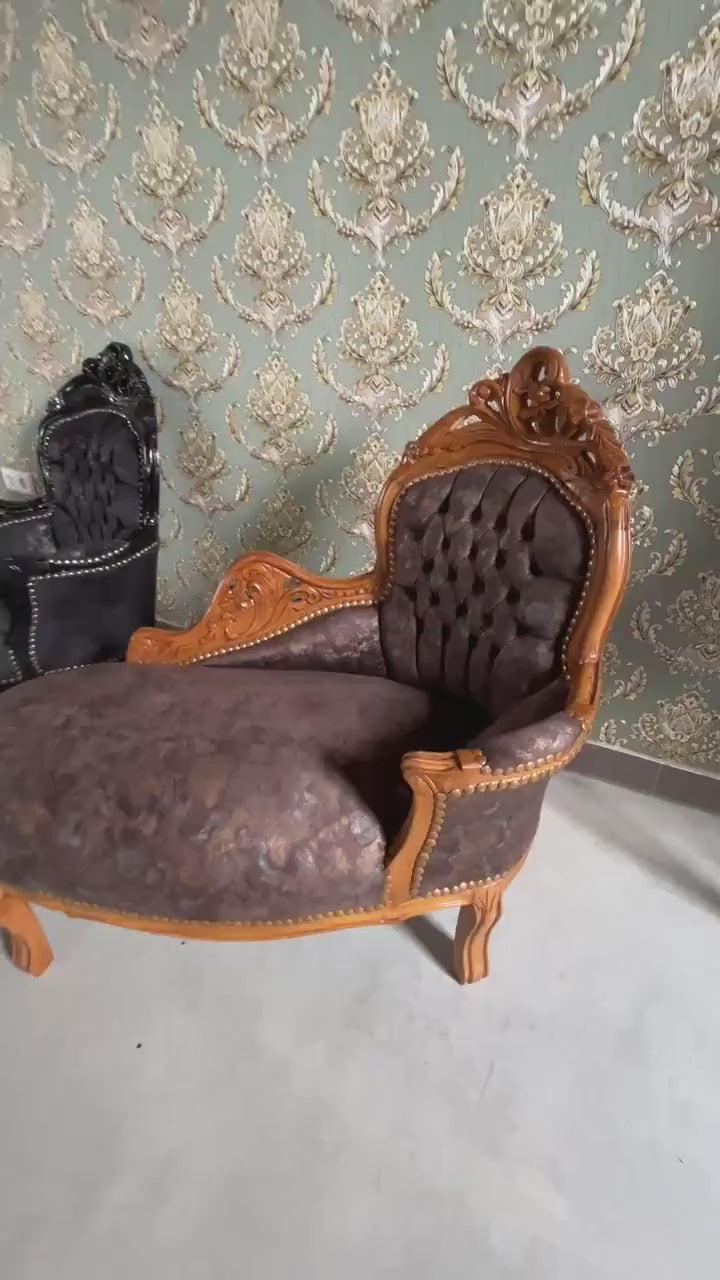 Velvet Chaise Lounge: French Retro Baroque Bench, Solid Beech Wood