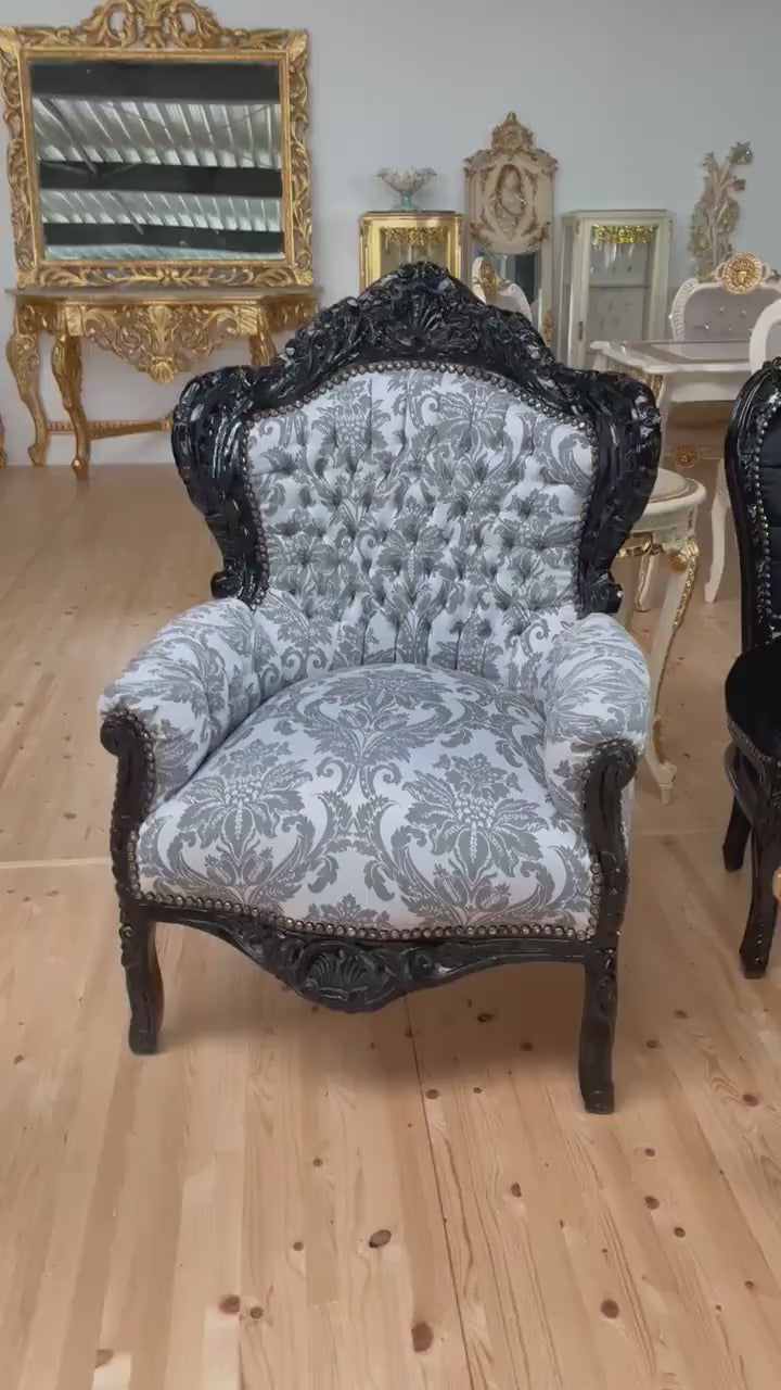 Sessel Barock Rokoko Stil /Armchair Retro Baroque Rococo Style Sofa Chair Nostalgic French Antique Style in Colorful Velvet - Made to Order