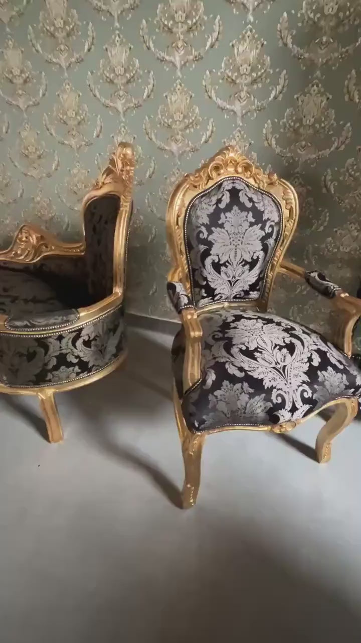 Handmade French Baroque Armchair: Gold Finish Louis XV Style Accent Chair