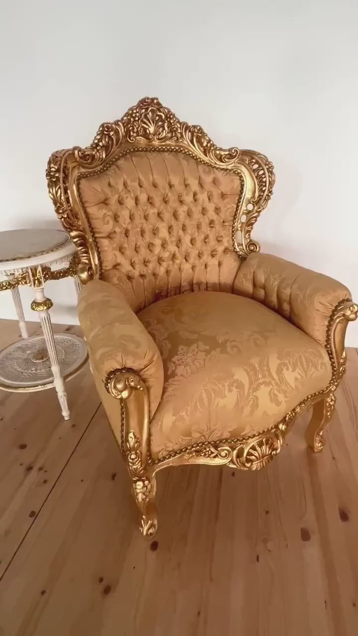 Gold French Louis XV Armchair: Retro Baroque Rococo Style