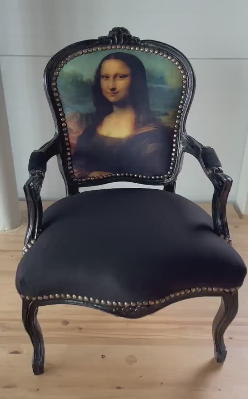 Armchair French Baroque Style Mona Lisa Print Retro Classic Handmade Style for Special Event or Decoration