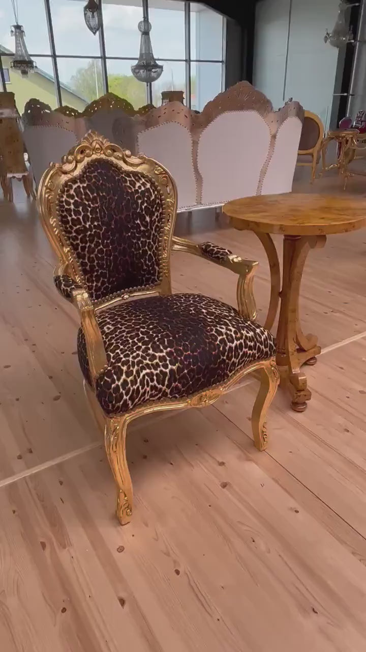 Französischer Sessel im Louis-Barock-Stil / French Louis Baroque Rococo Style Armchair - Gold Leopard