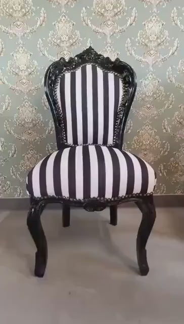 Black Stripe French Louis XV Chair: Retro Baroque Accent Chair