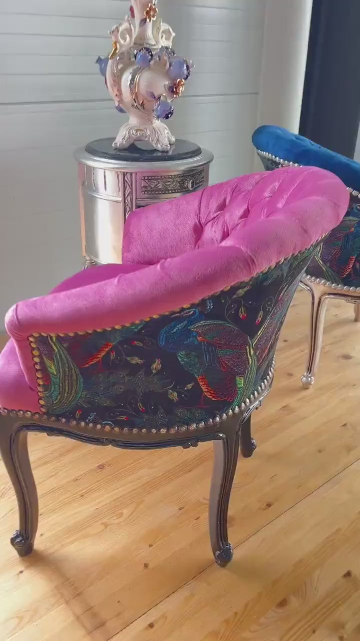 Tufted Velvet Cocktail Chair: French Rococo Style Animal Print Back