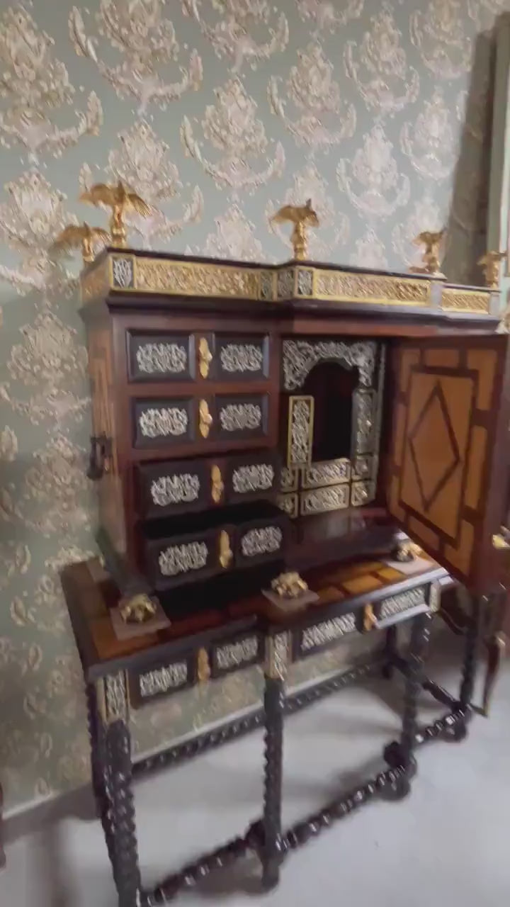 Baroque Style Secretary Desk: Antique Reproduction with Bronze Eagles