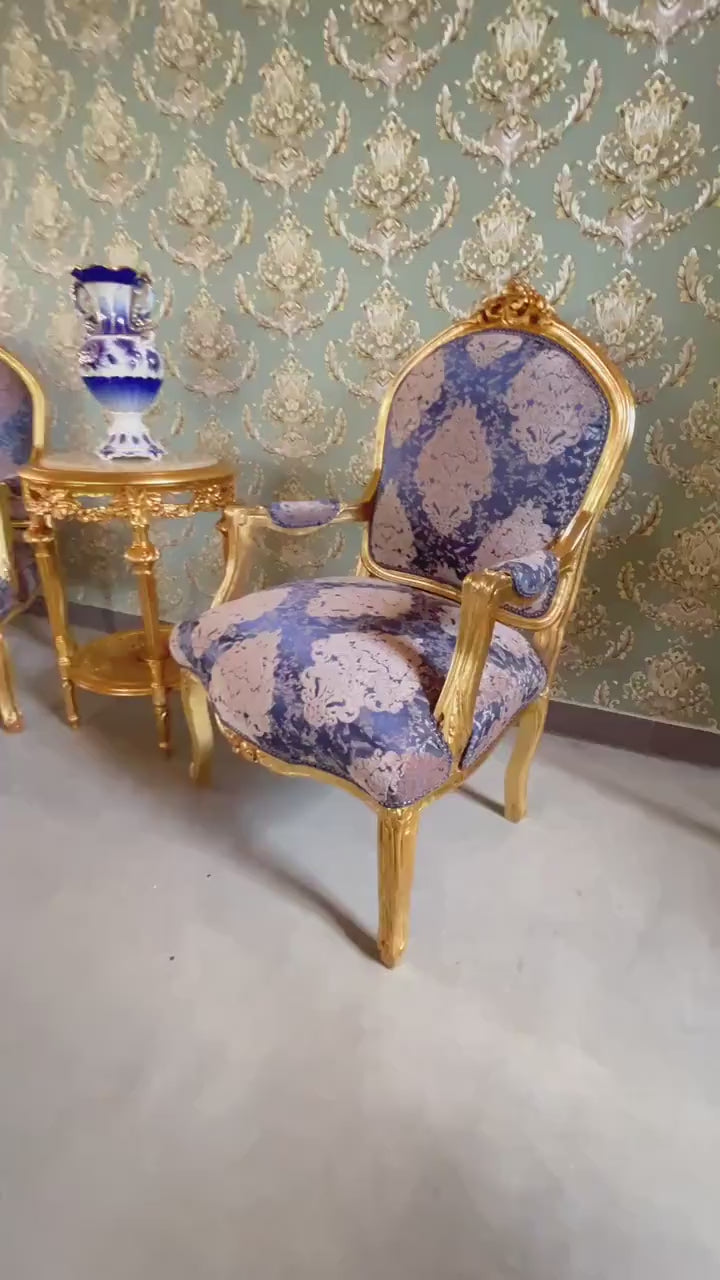 2 Armchairs & Table Set French Louis Style in Navy Blue Retro Baroque Rococo Style Armchair Table Set For Home Decor Hotel Lounge Chair Set