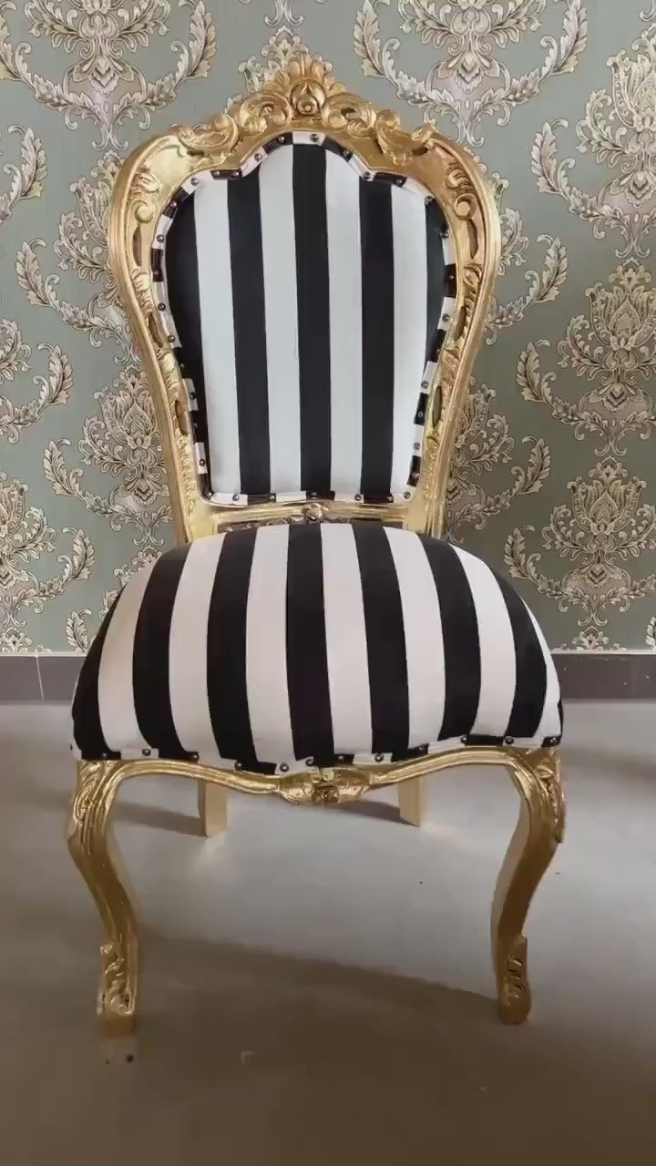 Black Stripe Velvet Accent Chair: French Louis XV Gold Rococo Style