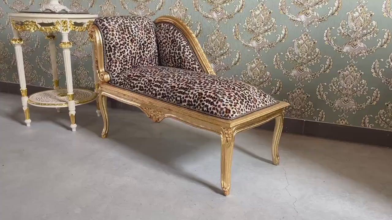 Baroque Leopard Print Chaise Lounge: Antique French Style Bench