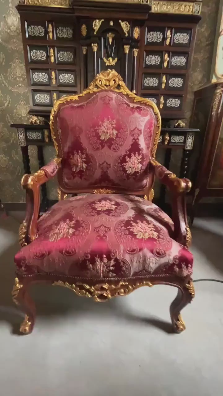 Red Baroque Rococo Armchair: French Style Wooden Chair, Xmas Decor