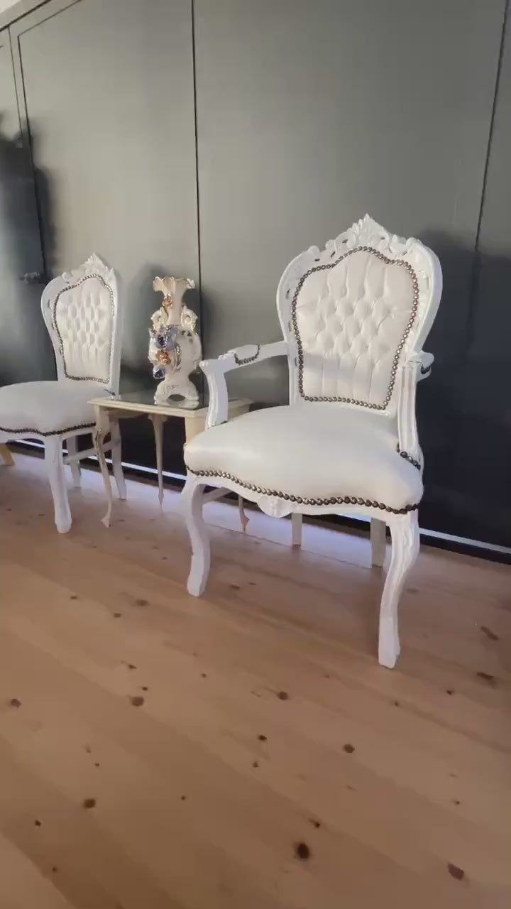 White French Baroque Armchair: Louis XV Style Beech Wood Dining Chair