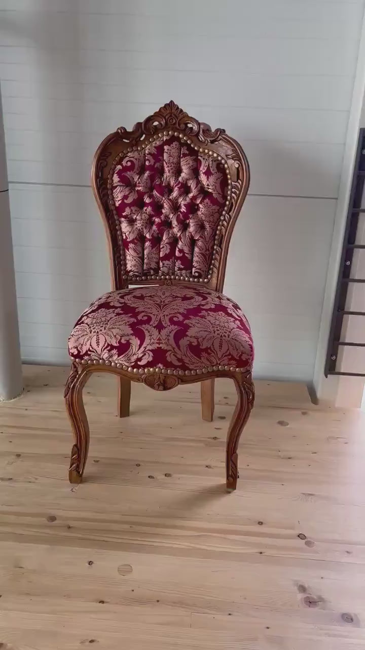 Handmade French Baroque Accent Chair: Red Floral Louis XV Style