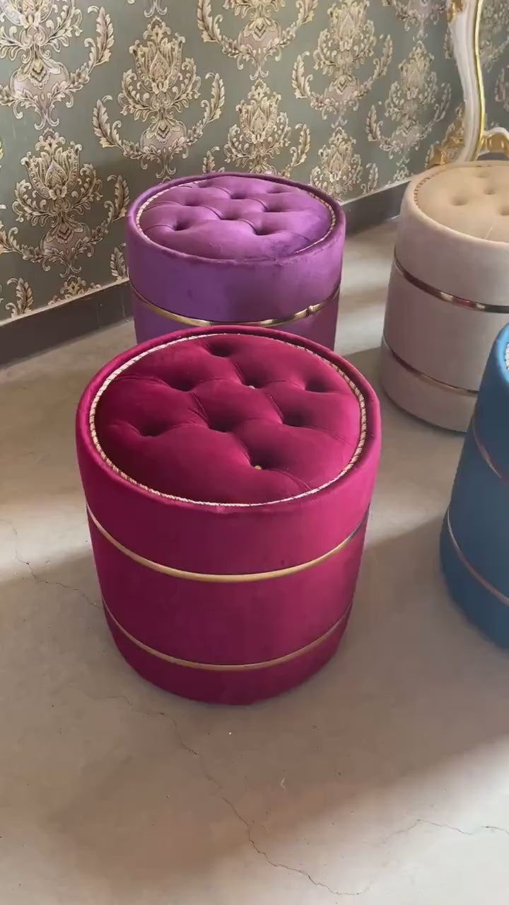 Ottoman Colorful Baroque Style Stool Nostalgic French Handmade Style Ottoman for Home Decor in Rich Velvet Purple Blue Red Beige