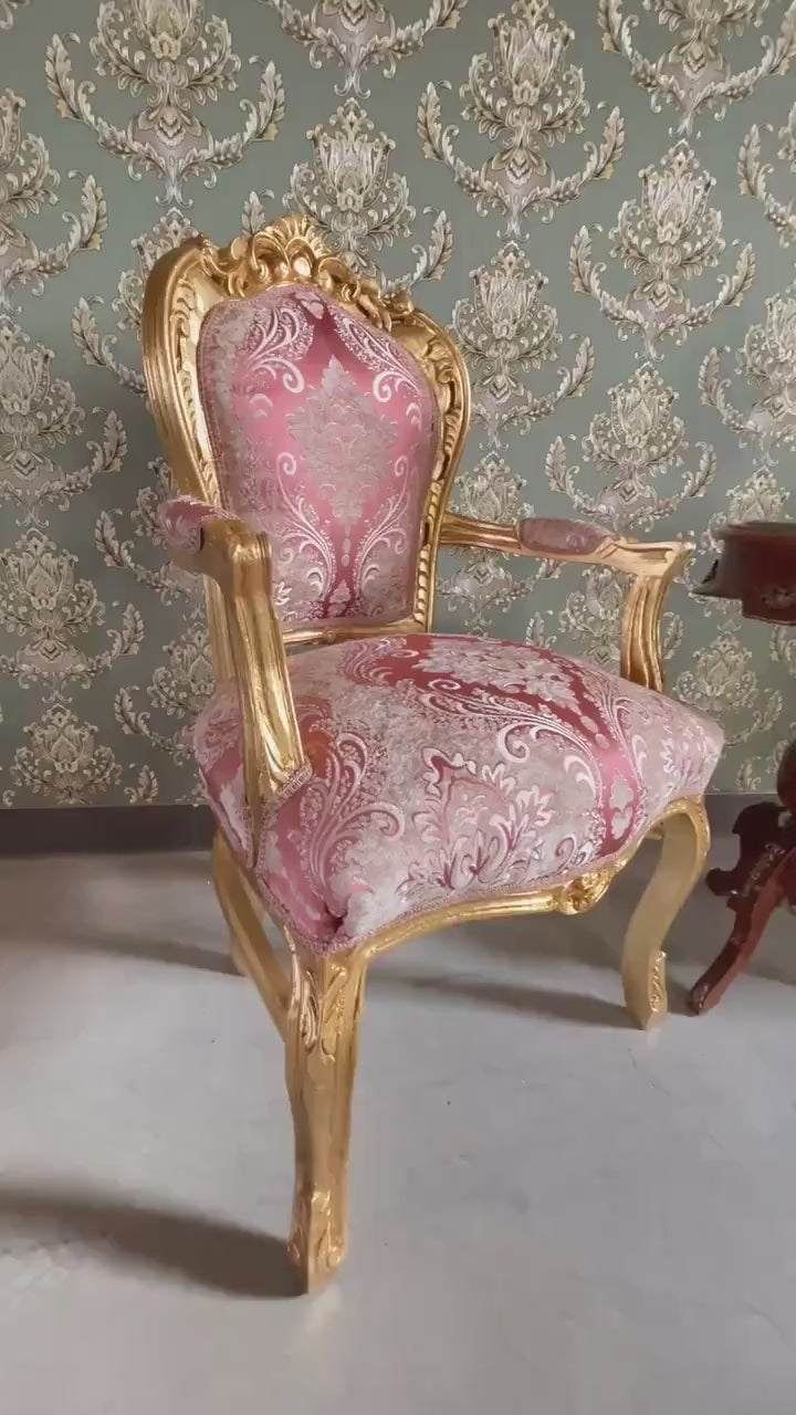 French Baroque Style Armchair: Pink Floral Velvet Accent Chair