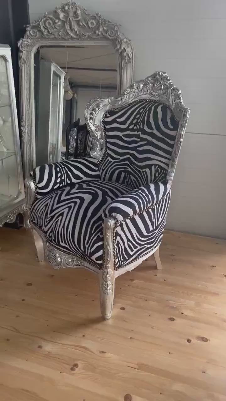 Barock-Sessel im französischen Rokoko-Stil / Baroque Armchair in French Rococo style- Black Zebra