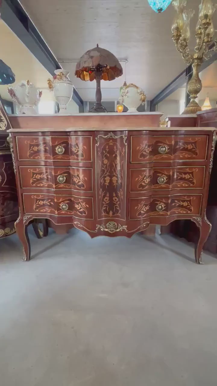 Chest of Drawer Nostalgic French Baroque Style Wooden Cabinet with Marble at Top Antique Style Reproduction for Stylish Home Decor- Limited