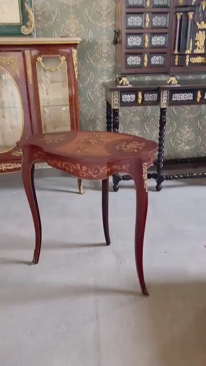 Baroque Style Desk: Antique French Look, Solid Wood & Bronze Ornaments