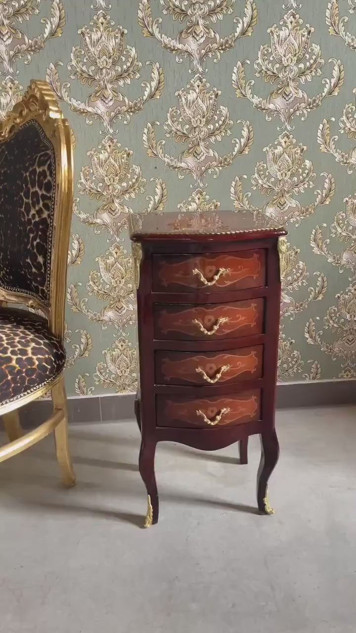 French Antique Style Nightstand: Baroque Brown Bedside Table