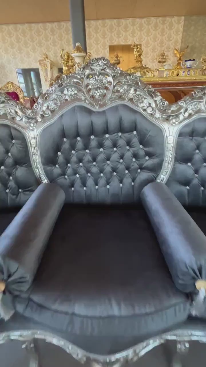 French Louis Style Velvet Sofa Set: Baroque Rococo Living Room Furniture