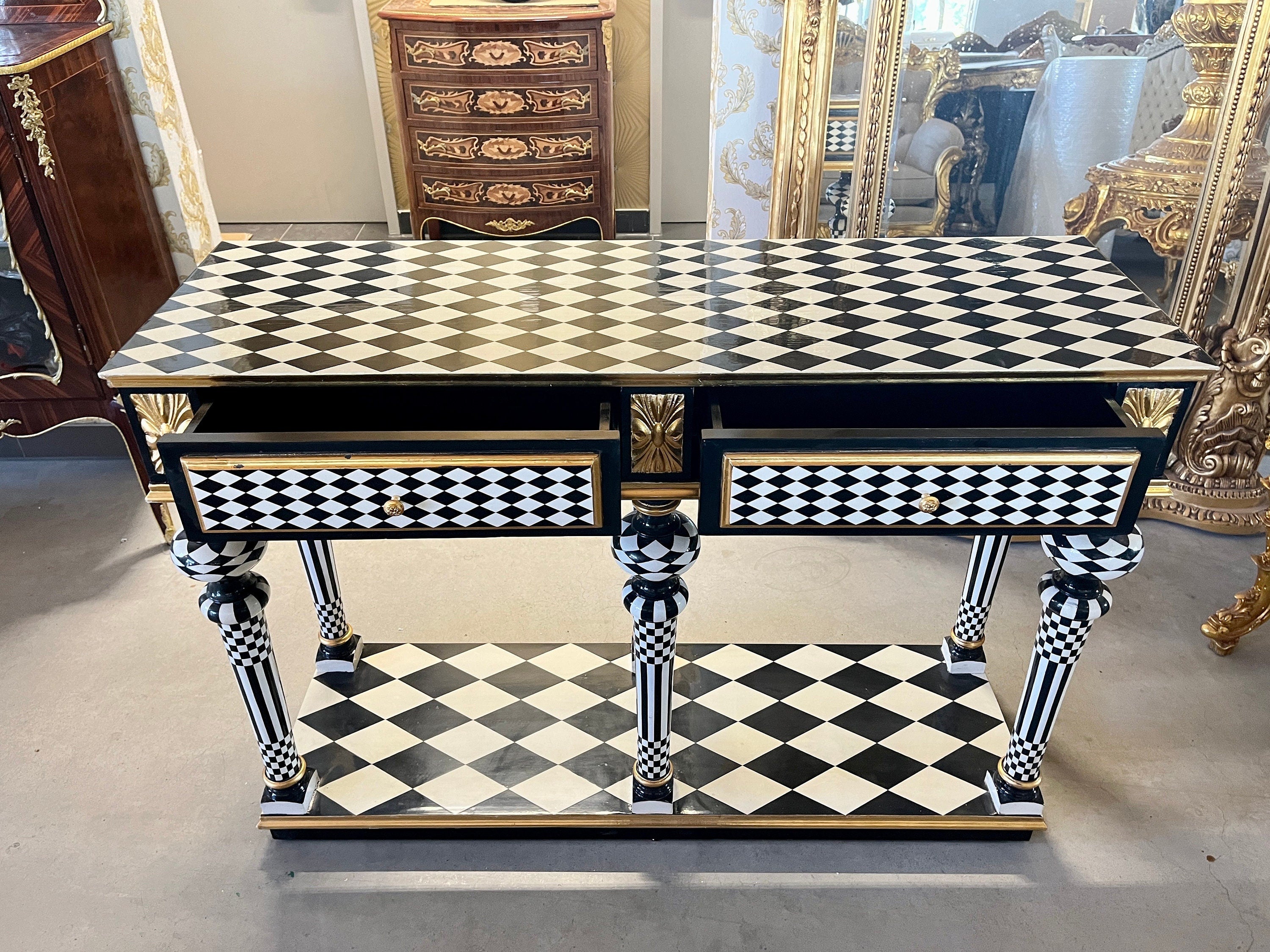 Luxury Art Décor Table Black & White Handmade Reception Desk -LIMITED EDITION