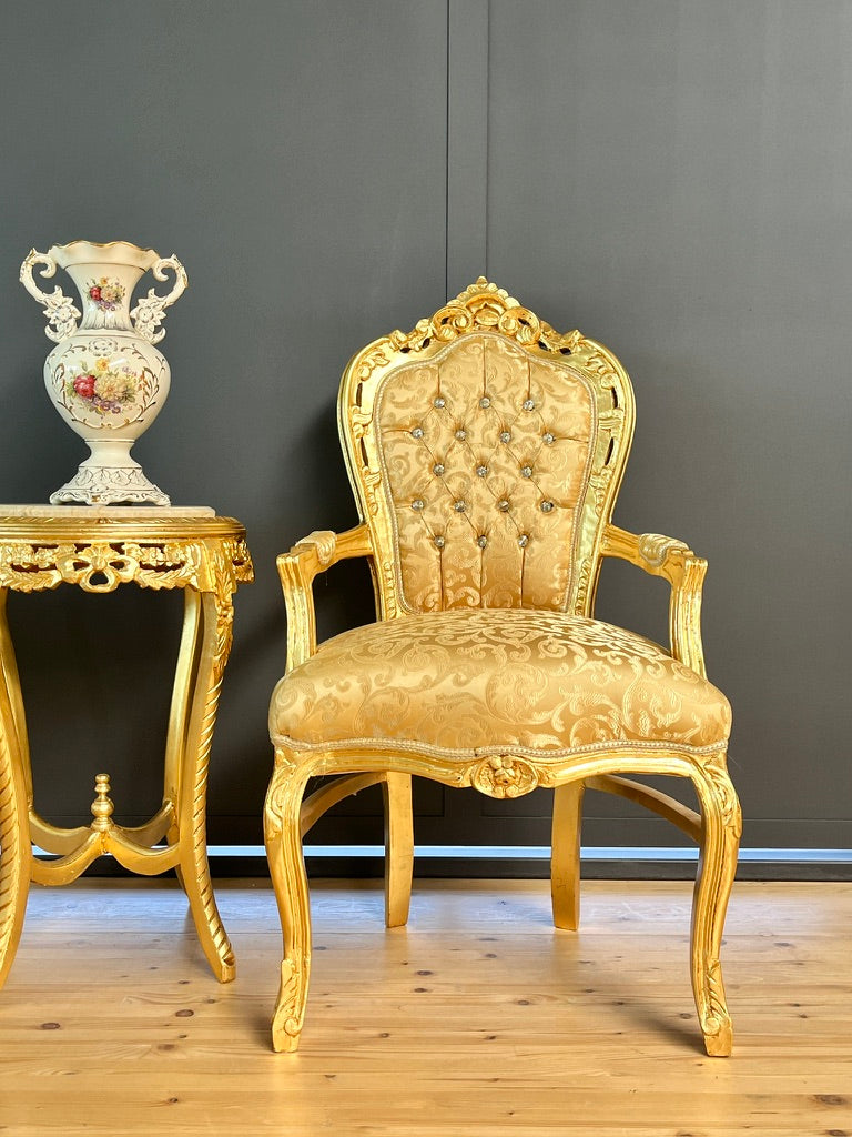 French Rococo Accent Chair Louis XV Baroque Gold Throne Dining Chair Luxury Armchair