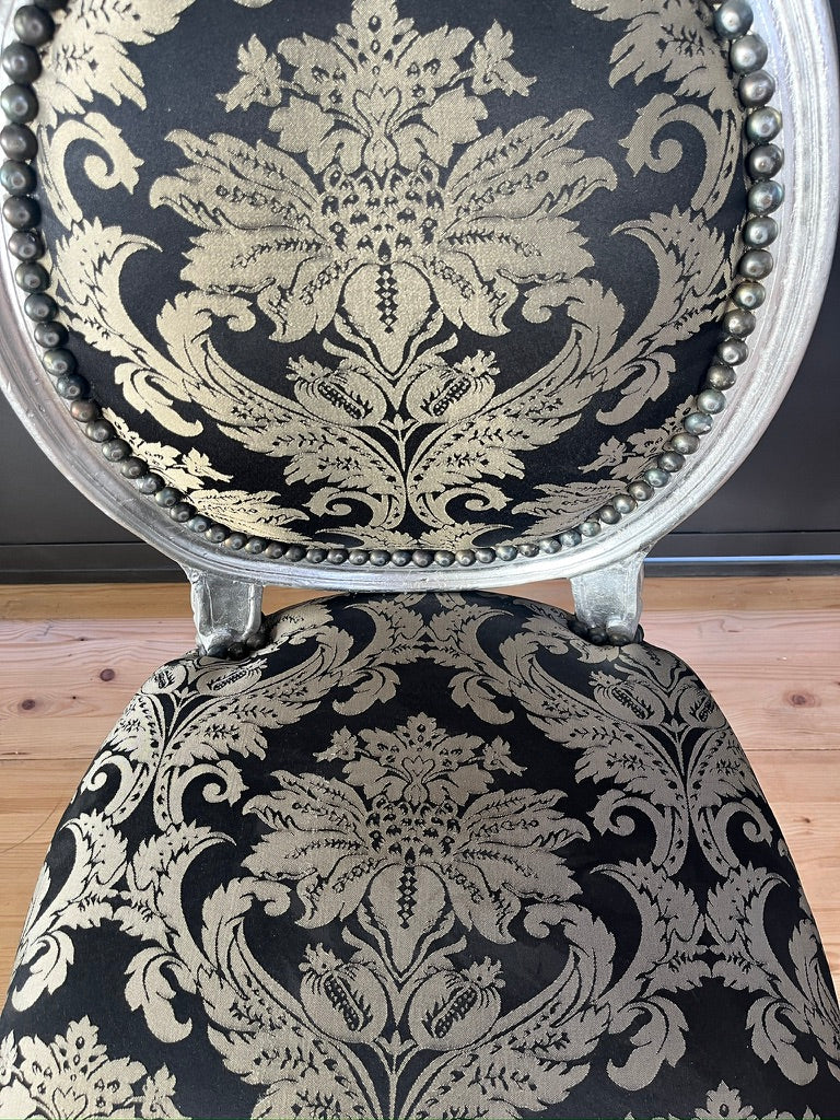 Baroque Accent Chair Silver Gilded Black Floral Dining Chair Classic French Furniture