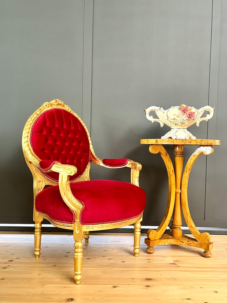 Royal Baroque Accent Chair Italian Antique Style Armchair in Handmade Red Velvet
