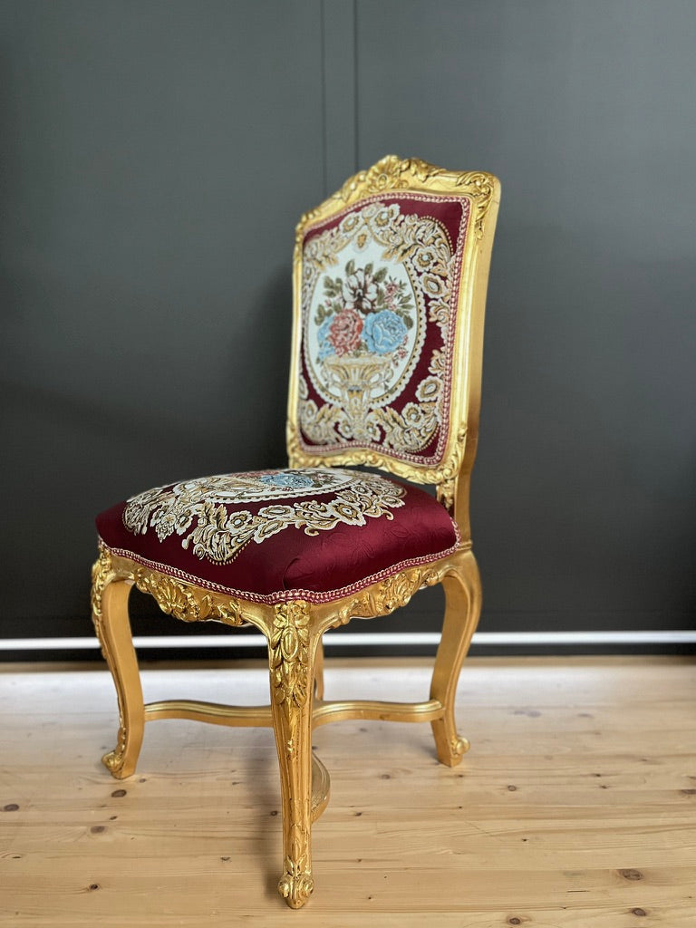 Royal Baroque Accent Chair Floral Embroidered Antique Style Handmade Dining Chair