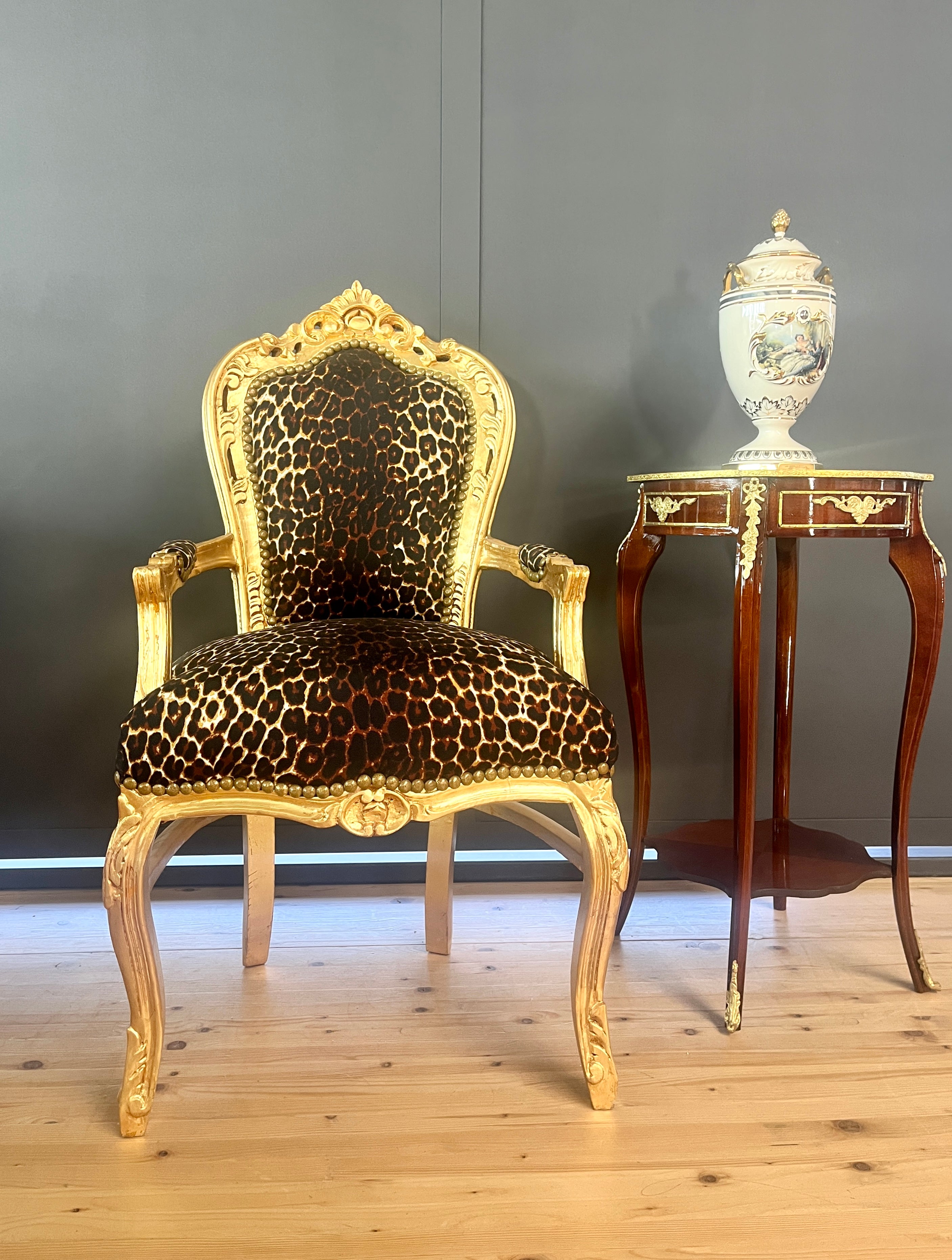 Rococo Accent Armchair Leopard Print Baroque Chair Animal Print Luxury Home Decor