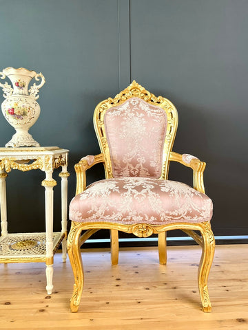 Pink Baroque Accent Armchair French Louis XV Green Velvet Chair in Handmade