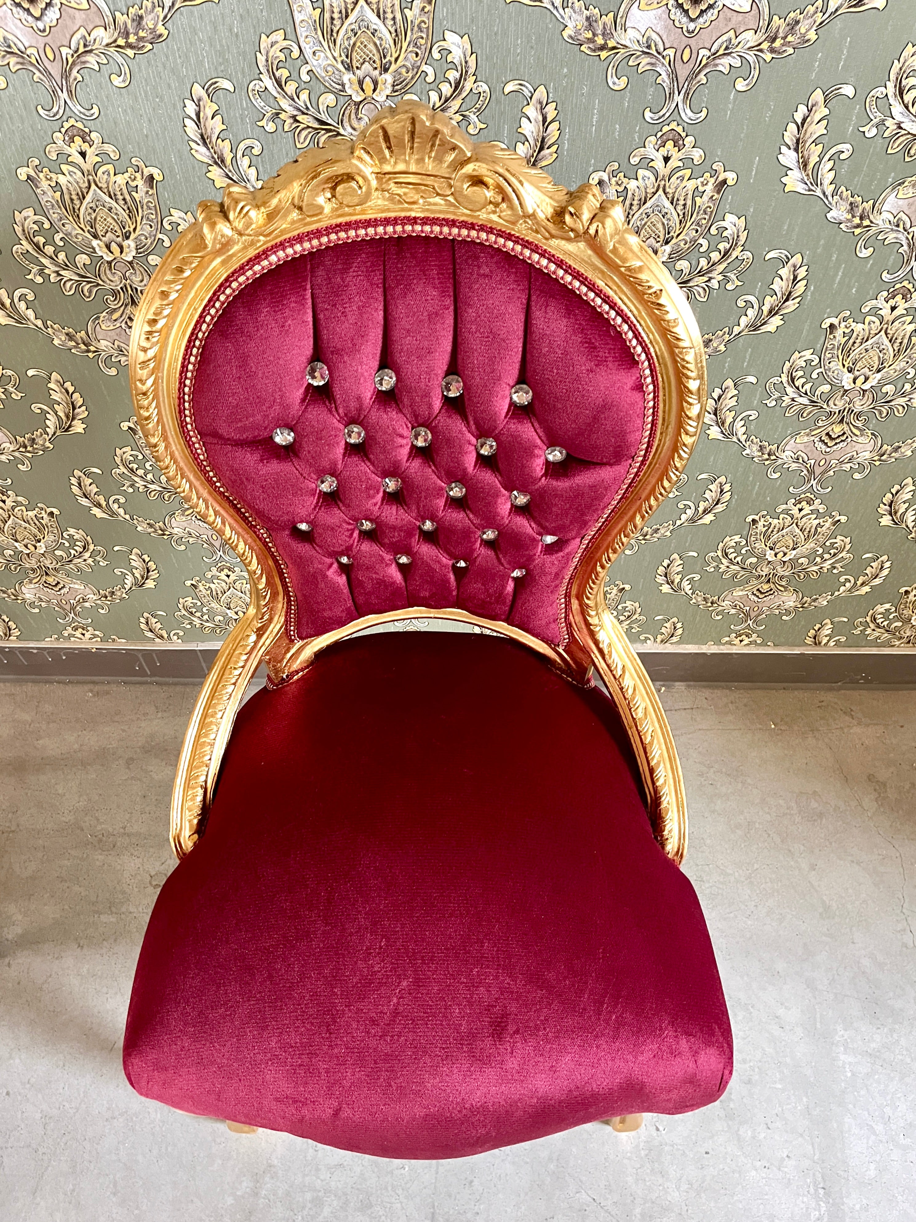 Baroque Accent Chair Turquoise Green Velvet Dining Chair French Style in Red Velvet