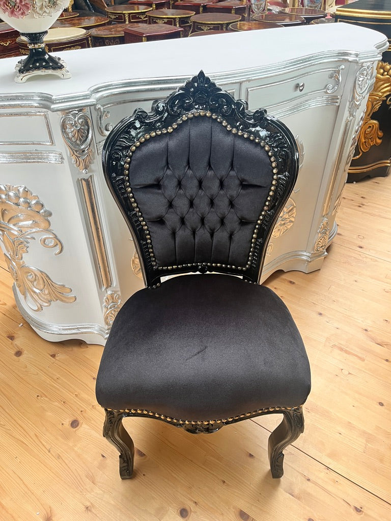 Baroque Accent Chair Black Velvet Louis XV Style Dining Chair Handmade