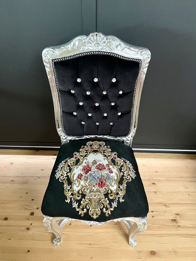 Royal Baroque Accent Chair Floral Embroidered Antique Style Handmade Dining Chair