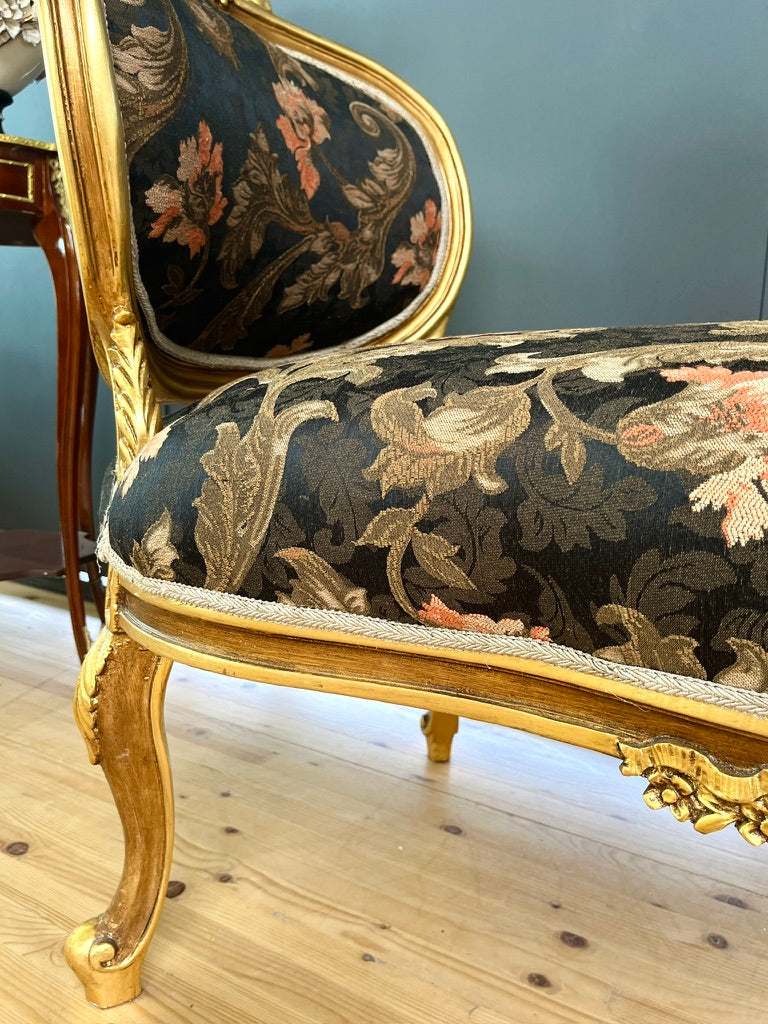 Chic French Chaise Longue Black Floral Baroque Settee Luxury Home Design Furniture