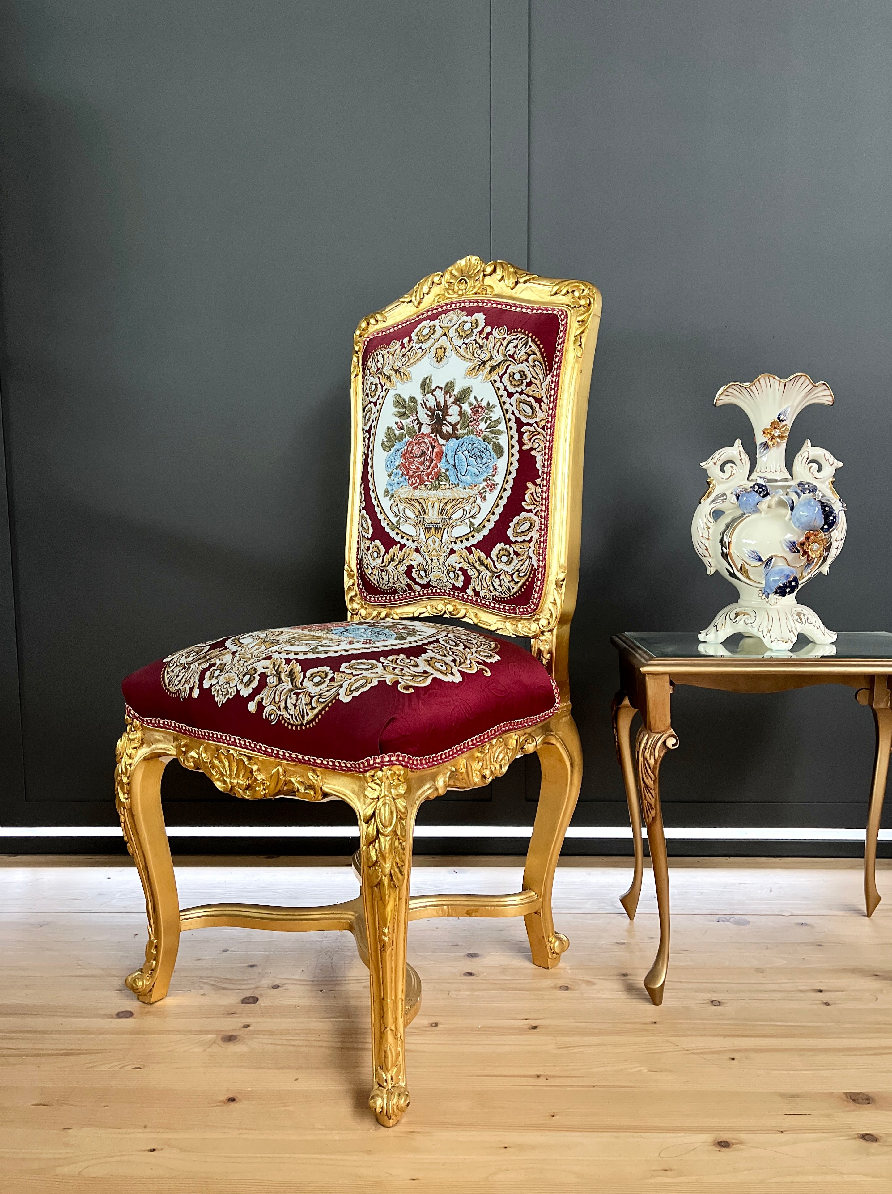 Royal Baroque Accent Chair Floral Embroidered Antique Style Handmade Dining Chair