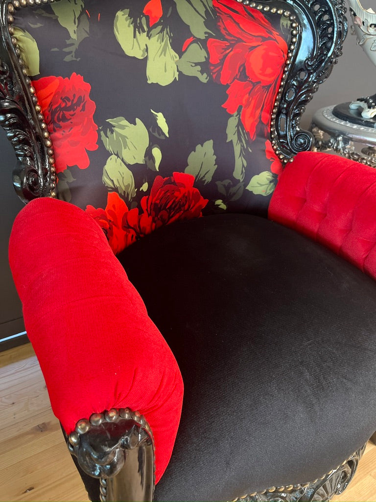 Luxury Baroque Handmade Armchair Romantic Gothic Rose & Velvet Ornate Furniture