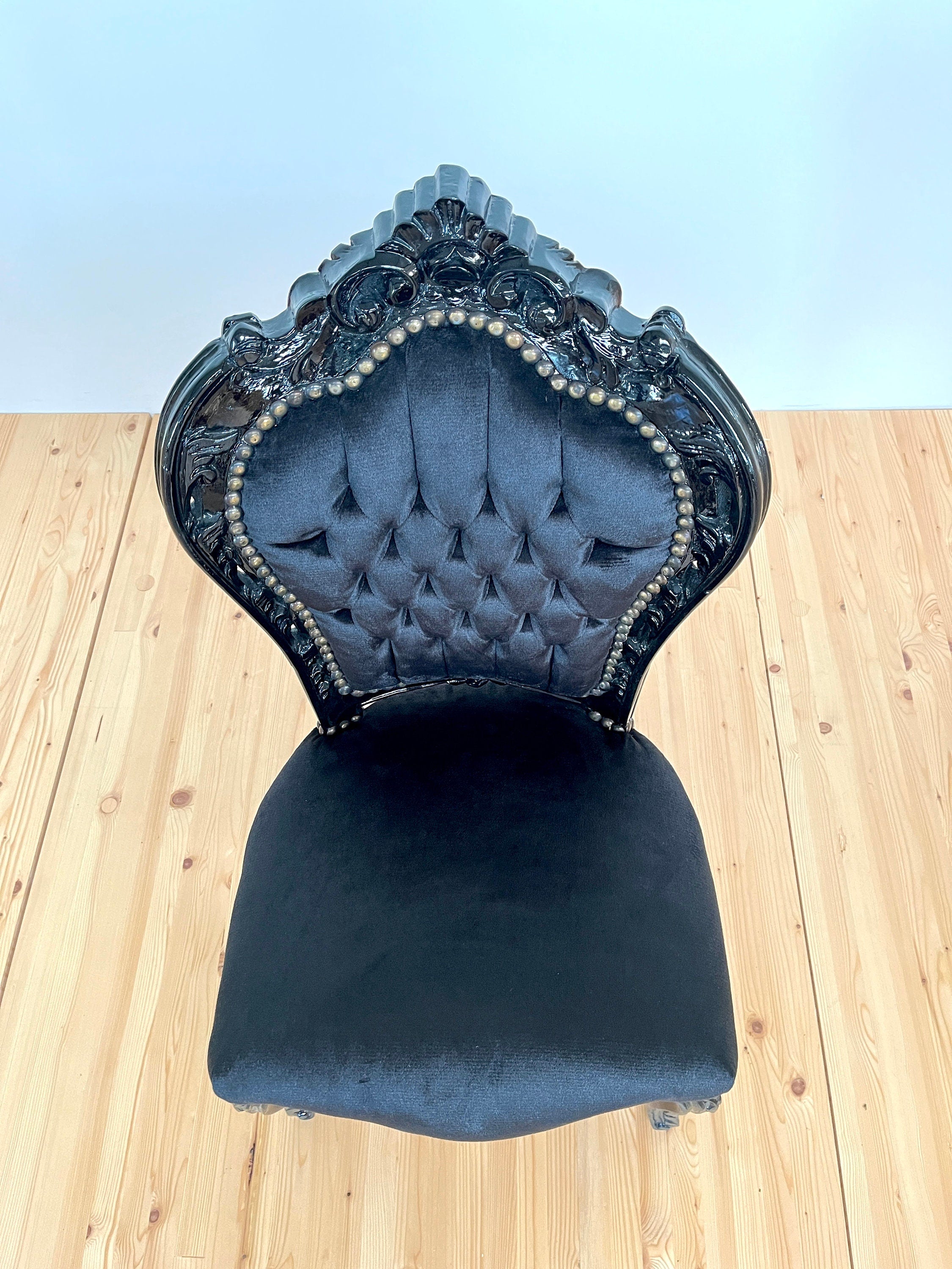 Baroque Accent Chair Black Velvet Louis XV Style Dining Chair Handmade