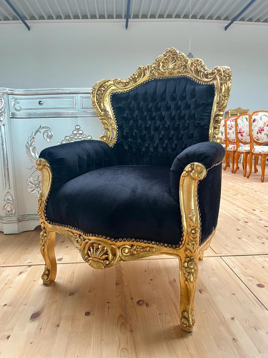 Französischer Barock-Sessel im Rokoko-Stil /French Baroque Rococo Style Armchair - Gold Black