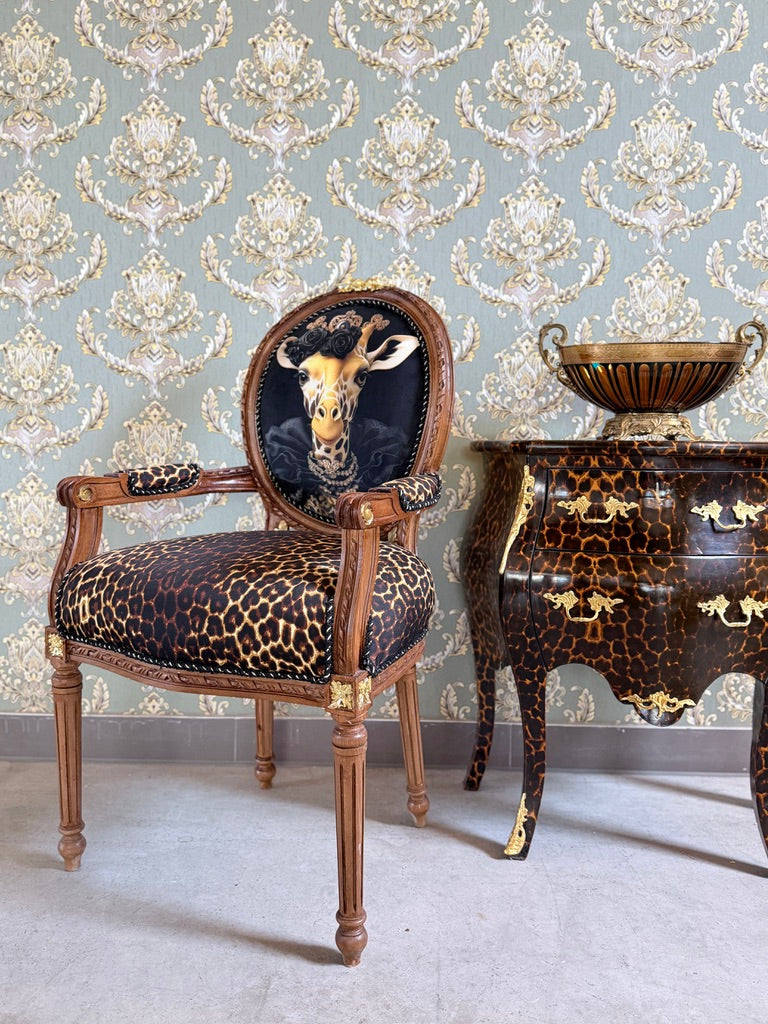 Baroque Accent Armchair Funky Giraffe Print Wooden Statement Chair For Home Decor