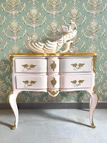 Pink Baroque Chest of Drawers Hand-Brushed Solid Beech Wood 3-Drawer Dresser