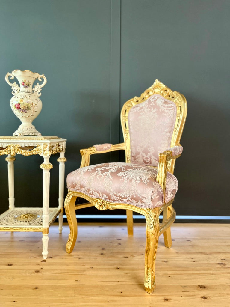 Pink Baroque Accent Armchair French Louis XV Green Velvet Chair in Handmade