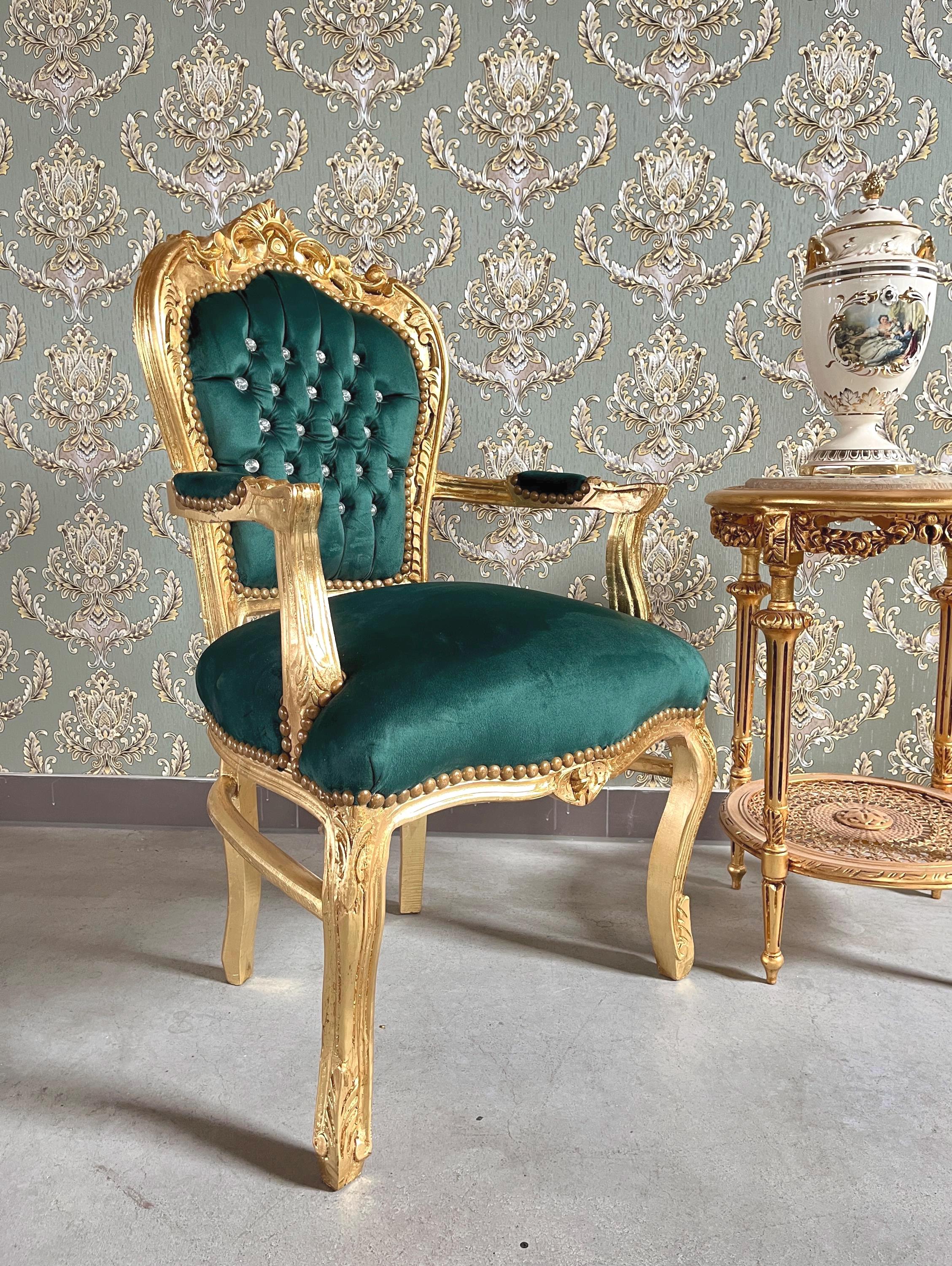 Pink Baroque Accent Armchair French Louis XV Green Velvet Chair in Handmade